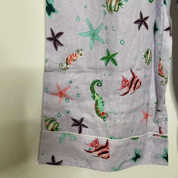 NWT Hill House Skylar Wide Leg Pant Lilac Sea Creatures Small Cropped 100% Linen - Picture 7 of 9